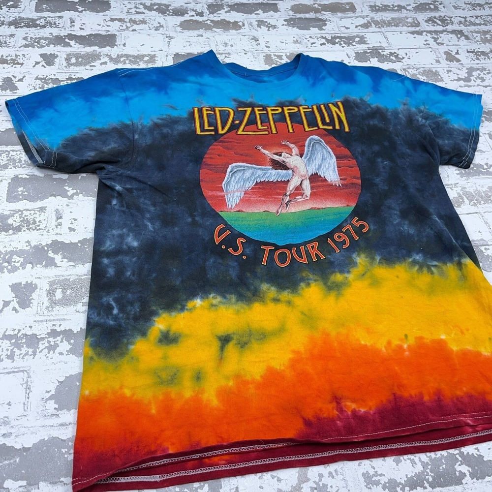 Led Zepplien Shirt Men Large Blue Tee Band Concert Tour Retro Rainbow Tie Dye - Picture 3 of 9